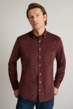 Κοτλέ βαμβακερό button-down πουκάμισο-μπορντω