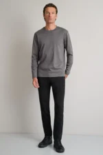Interlock βαμβακερό t-shirt με λαιμόκοψη-WARM GREY