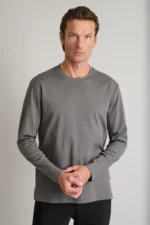 Interlock βαμβακερό t-shirt με λαιμόκοψη-WARM GREY