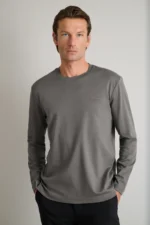 Interlock βαμβακερό t-shirt με λαιμόκοψη-WARM GREY